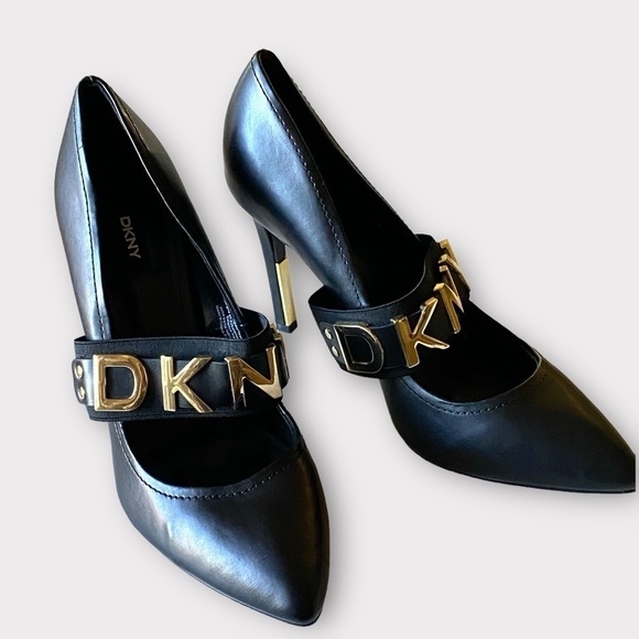 NEW DKNY Black  4 1/2” Stilettos Gold Chunky Hardware Women’s Size 11 NW…Gothic - Picture 1 of 11